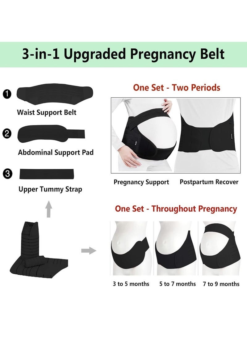 حزام الحمل الموصى به - دعم مريح للبطن والحوض - حزام بطن مريح للحمل 3 في 1 لتخفيف آلام الظهر، حزام حمل فاخر (أسود) - Image 3